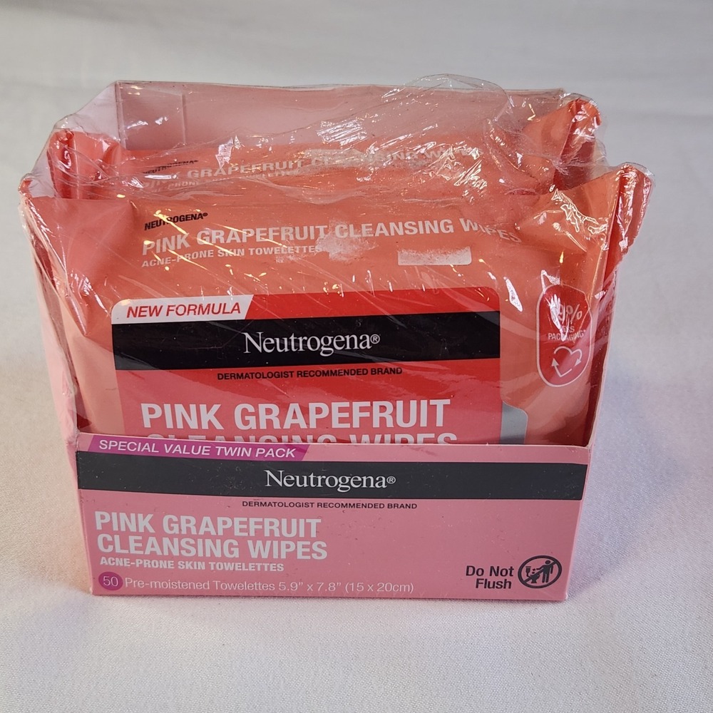 NEUTROGENA Cleansing Wipes Pink Grapefruit Oil-Free Acne Prone Skin 25 Ct 2 pack